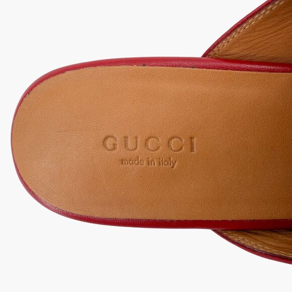 Gucci Princetown Red Leather Horsebit Loafer Mules Flat Shoes Size 39 US 9 Women - Picture 13 of 15
